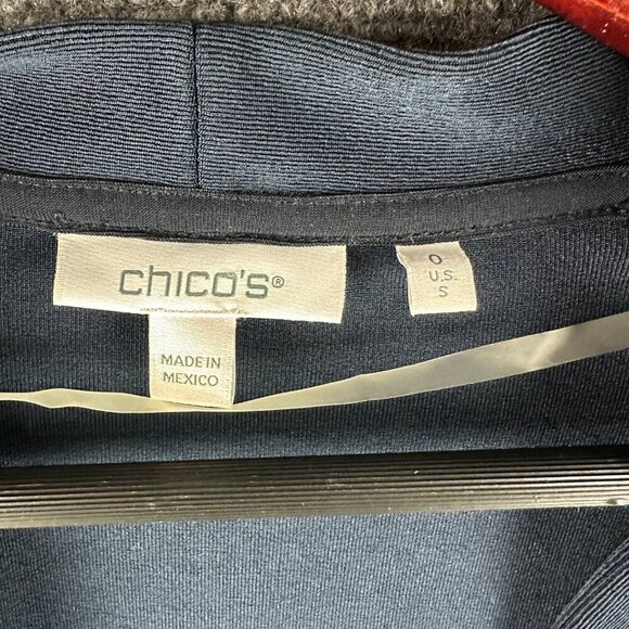 Chicos Cardigan Womens Small Navy Blue Stretch Knit Open Crop Short - Picture 4 of 7